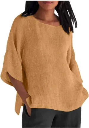 Women Short Sleeve Linen Shirt Casual V Neck Oversized T Shirt Plain Solid Loose Fit Summer Tee Top