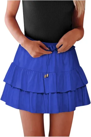 Women Skirts Summer Fashion Women's Sexy Solid Pleated Mini Skirt Trendy Tie Waist Casual Wear Going Out Skirts
