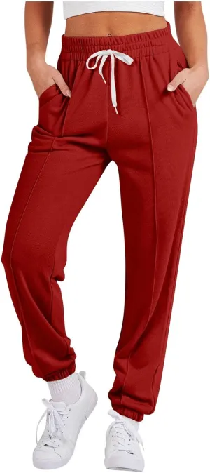 Women Sweatpants Drawstring High Waist Wide Leg Cinch Bottom Sports Pants Baggy Workout Fleece Joggers Lounge Pants