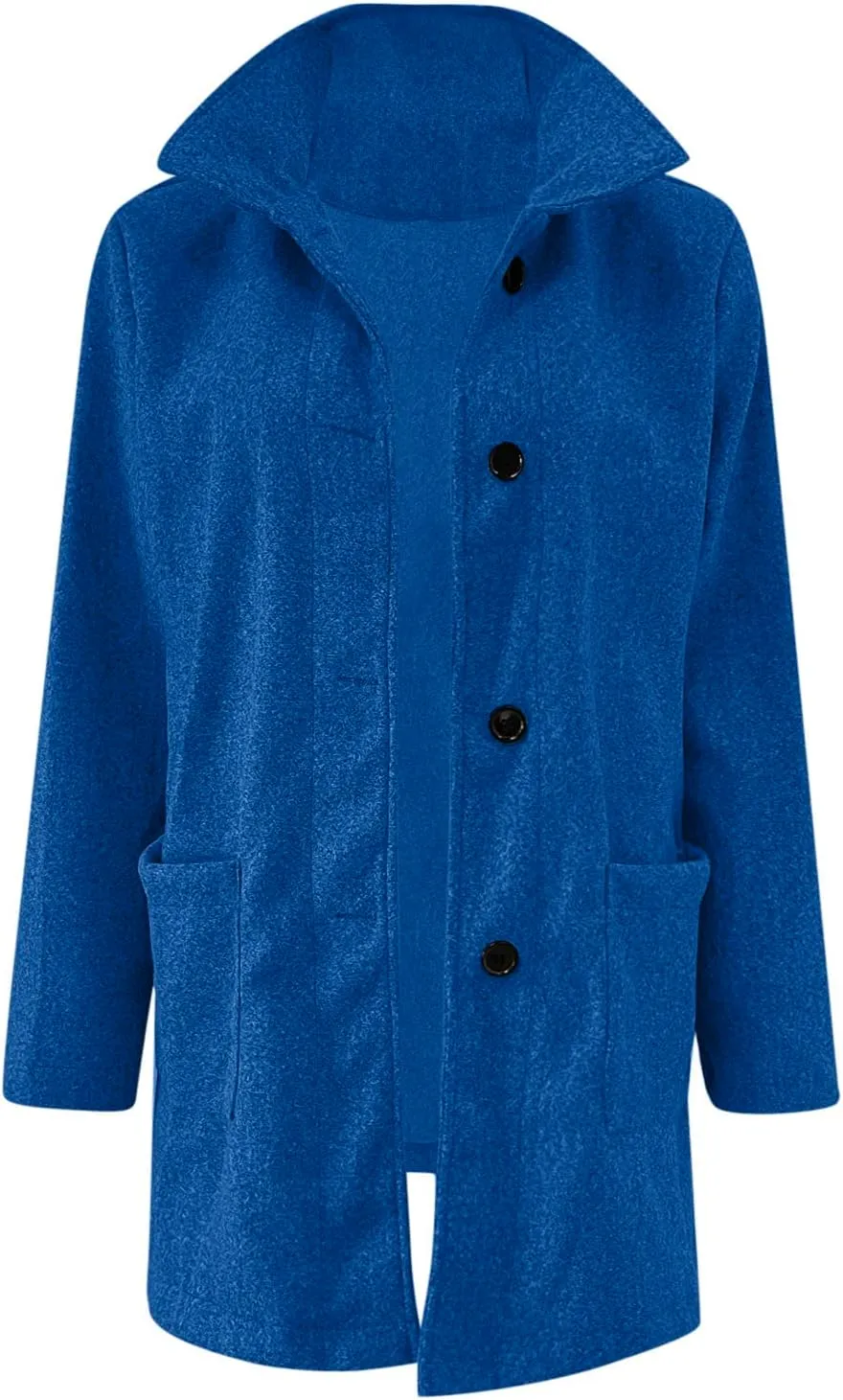 Women Winter Long Pea Coat Thicken Warm Woolen Overcoat Slim Fit Stand Collar Button Down Trench Jackets with Pockets