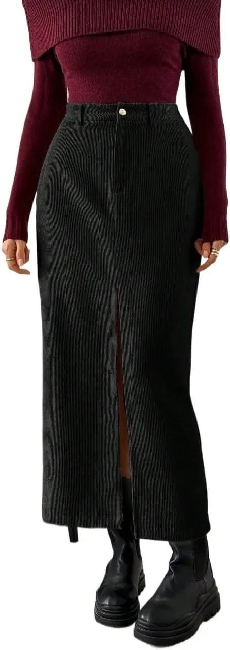 Women's 2025 Casual Maxi Long Skirts High Slit Casual Skirt