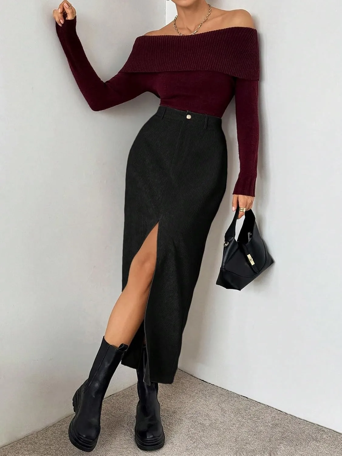 Women's 2025 Casual Maxi Long Skirts High Slit Casual Skirt