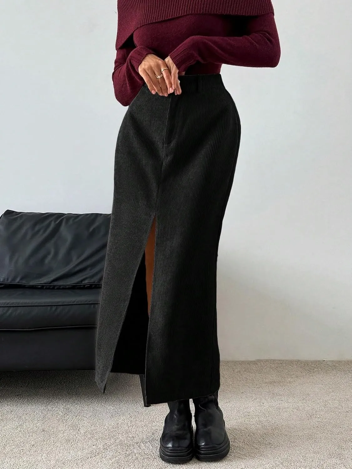 Women's 2025 Casual Maxi Long Skirts High Slit Casual Skirt