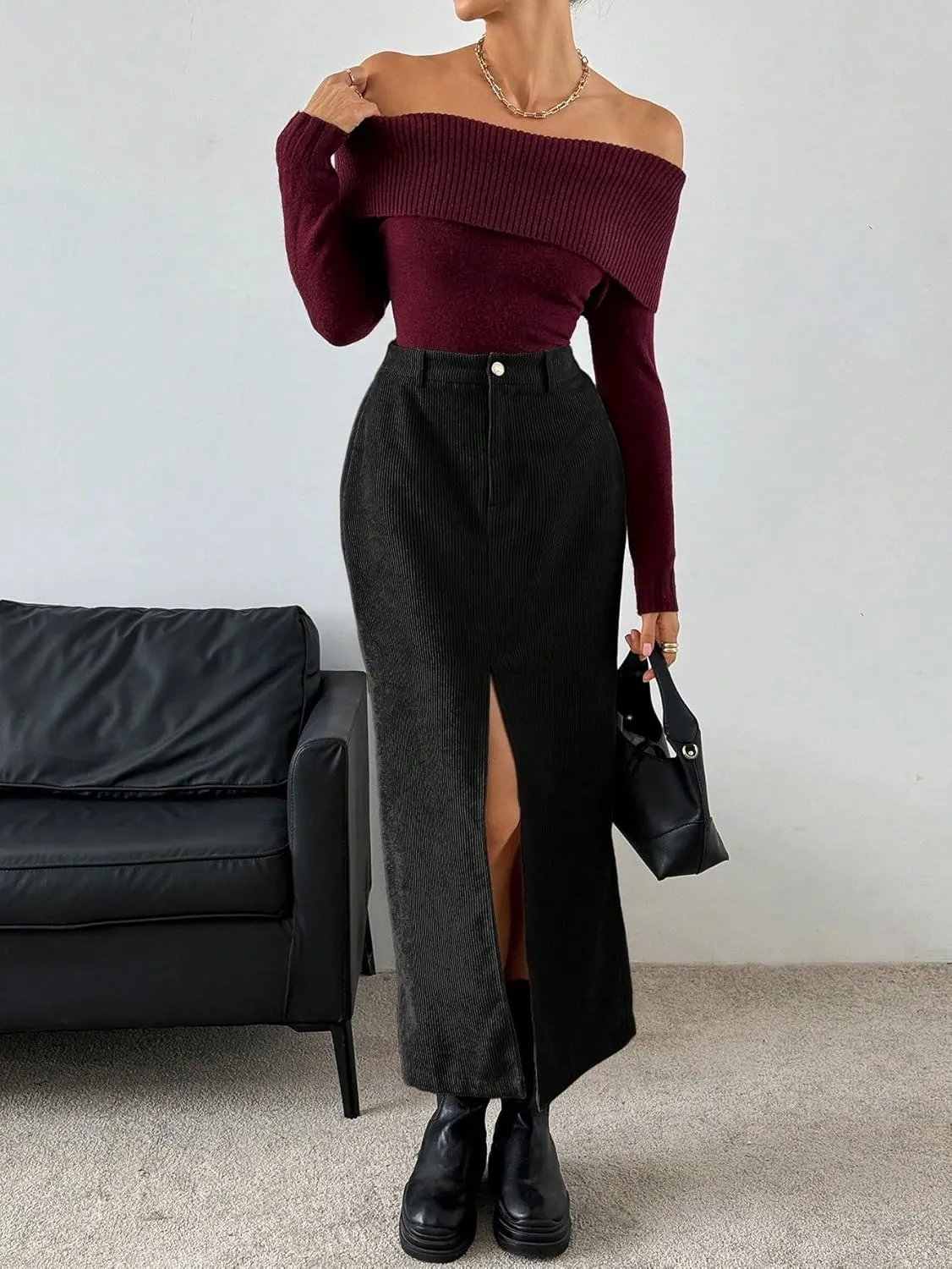 Women's 2025 Casual Maxi Long Skirts High Slit Casual Skirt