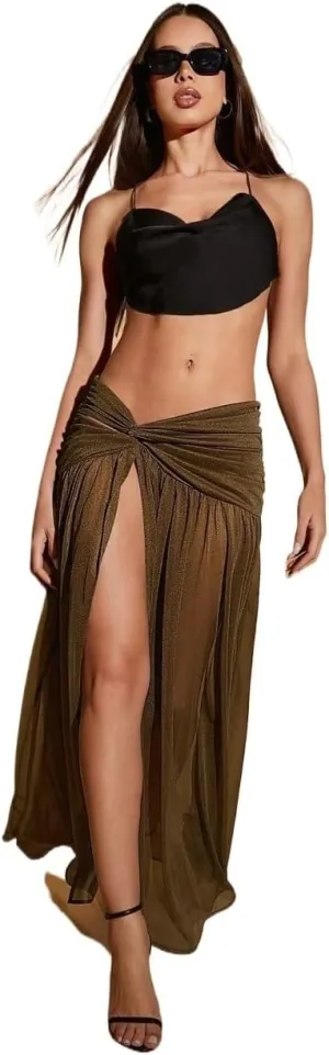 Women's 2025 Casual Maxi Long Skirts High Slit Maxi Skirt