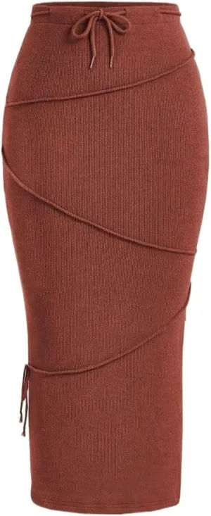 Women's 2025 Casual Maxi Long Skirts Solid Color High Slit Midi Skirt