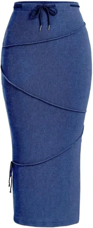 Women's 2025 Casual Maxi Long Skirts Solid Color High Slit Midi Skirt