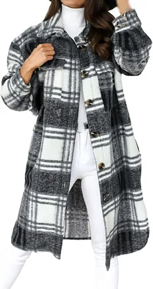 Womens Classic Shacket Jacket Long Sleeve Colorblock Button Down Plaid Boyfriend Flannel Shirts Slim Fit Casual Fall Clothes