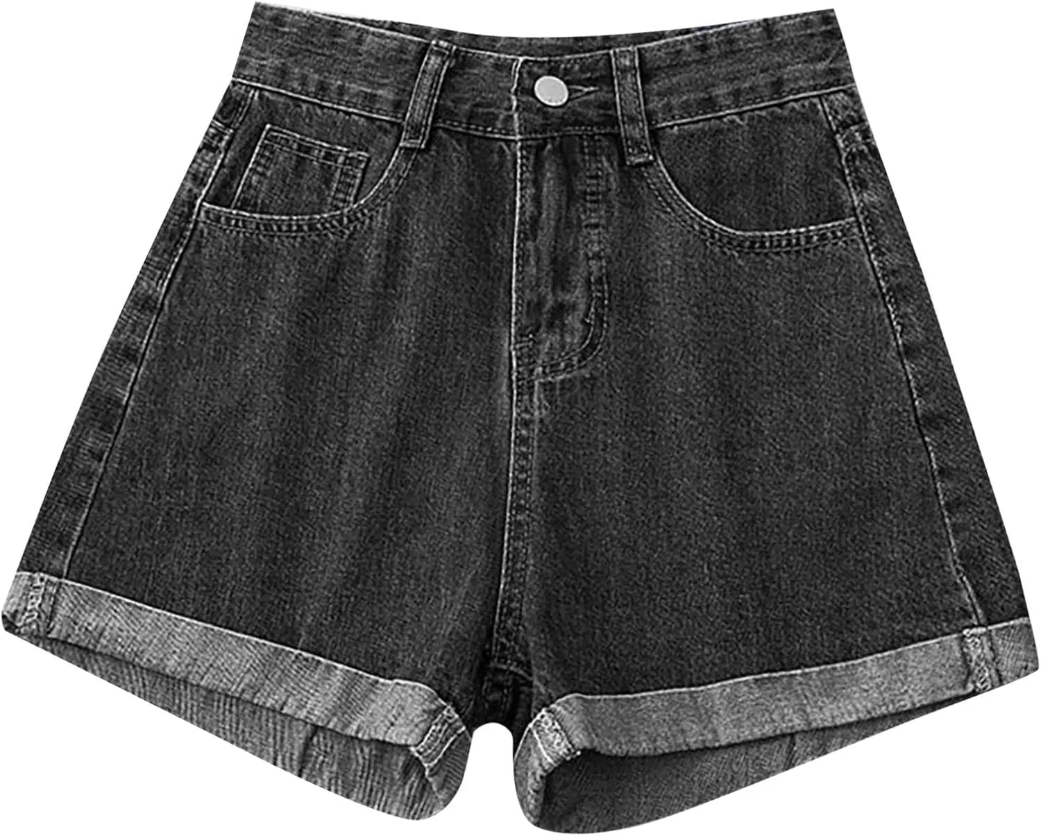 Women's Denim Shorts High Waisted Button Casual Soft Loose with Folded Hem Stretchy Trendy Jeans Shorts