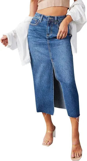 Women's Drawstring Elastic Waist Midi Skirt Solid Color Pleated A Line Tiered Skirts Beach Vacation Flowy Skirt