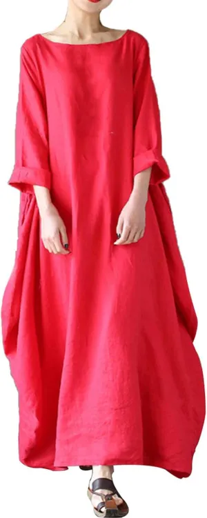 Womens Dresses Plus Size Summer Loose Fit Maxi Long Dress Oversize Long Sleeve Summer Flowy Swing Sundress 2025