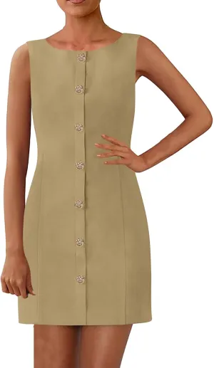 Women's Dresses Work Dresses Summer Business Formal Sleeveless Vest Elegant Office Outfits Crew Neck Suit Dress