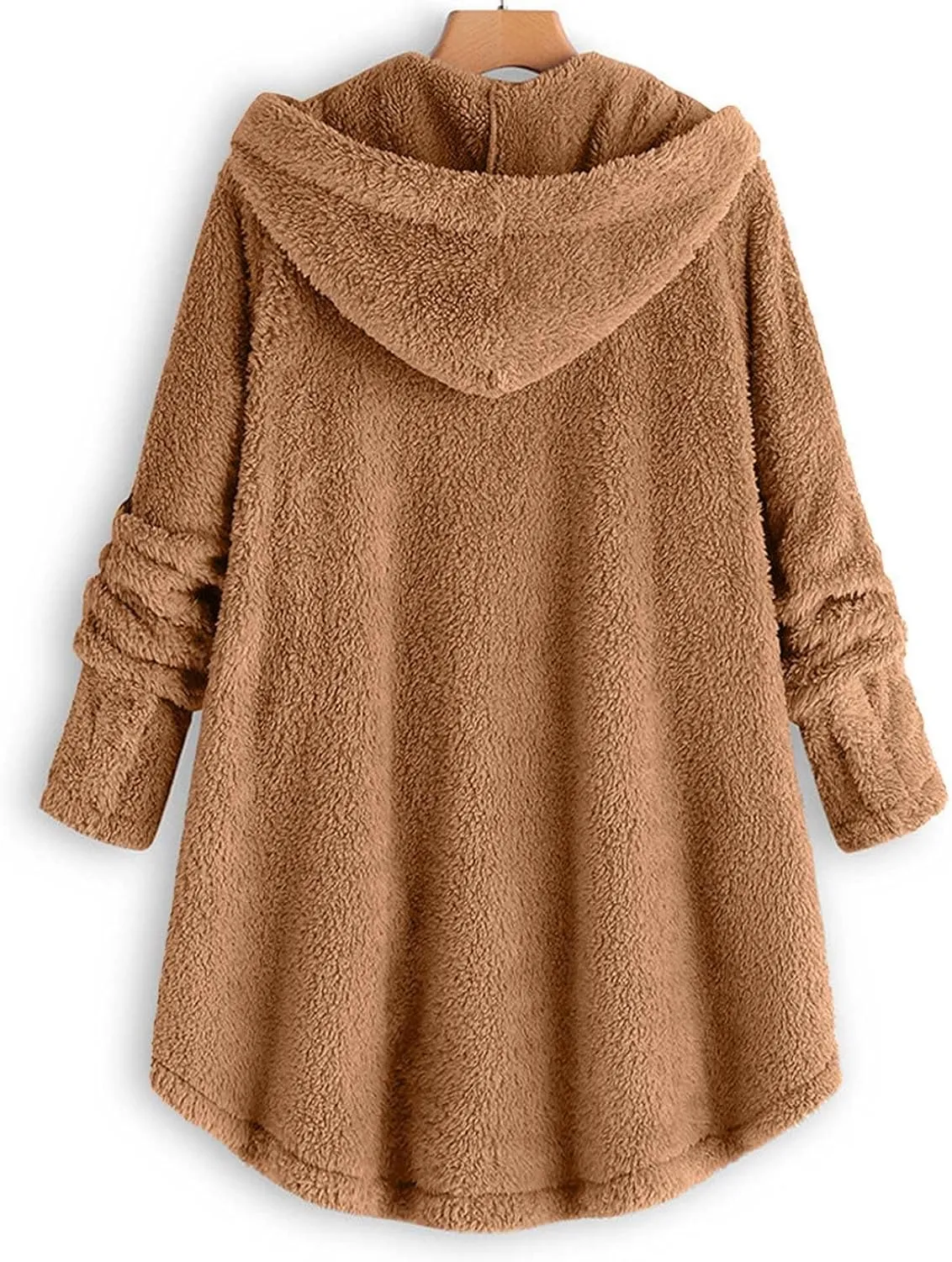 Womens Fleece Jackets Oversized Hooded Sherpa Coat Button Open Front Fuzzy Cardigan Jacket Winter Plus Size Outwear