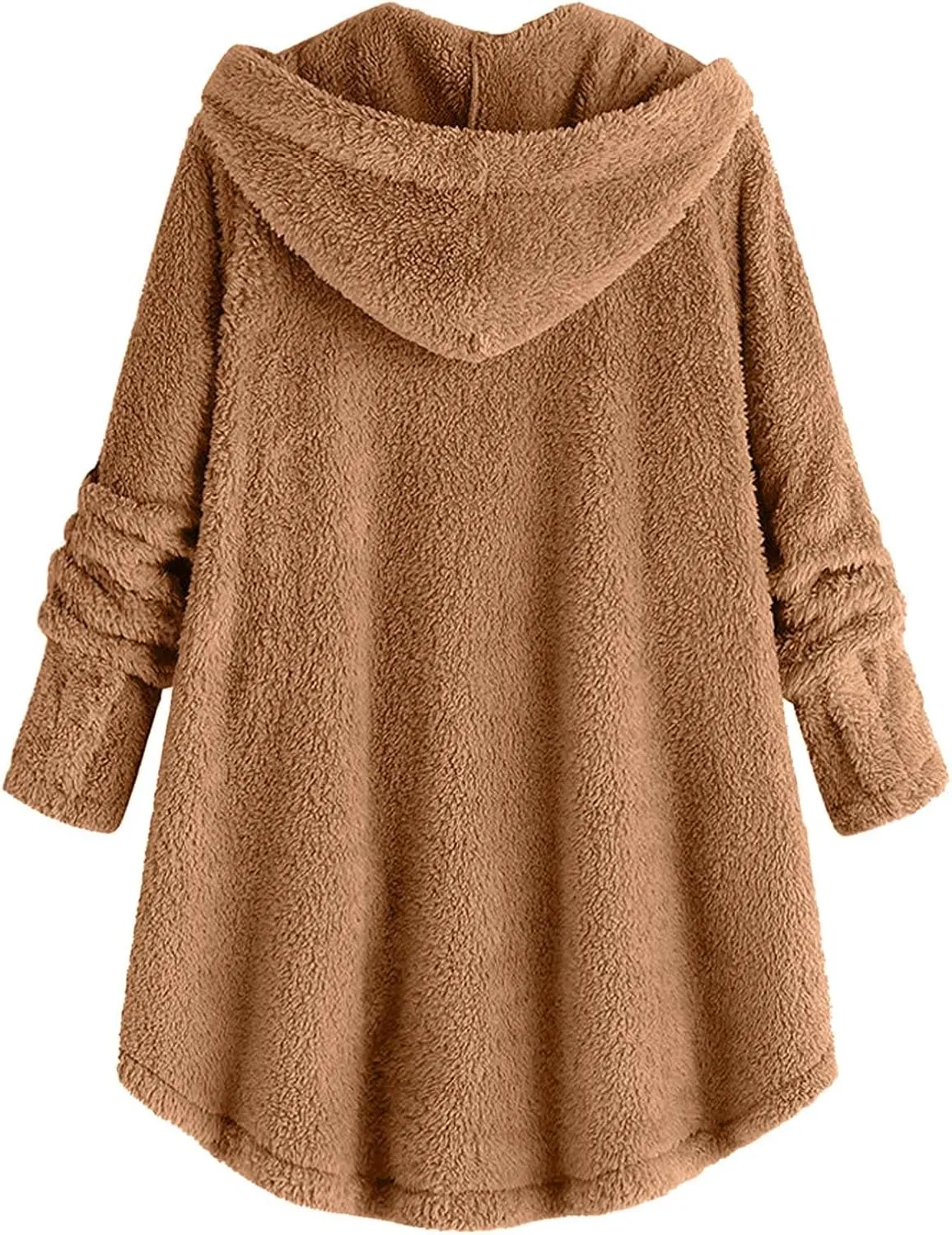 Womens Fleece Jackets Oversized Hooded Sherpa Coat Button Open Front Fuzzy Cardigan Jacket Winter Plus Size Outwear