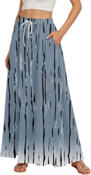 Women's Flowy Flared Ruffle Hem A Line Maxi Skirts Elastic Waist Elegant Tiered Layer Boho Long Skirts, S-2XL