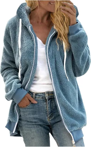 Womens Hoodies Fleece Sweater Tops 2024 Fashion Winter Warm Coat Jacket Full Zip Up Overcoat Jackets Outerwear