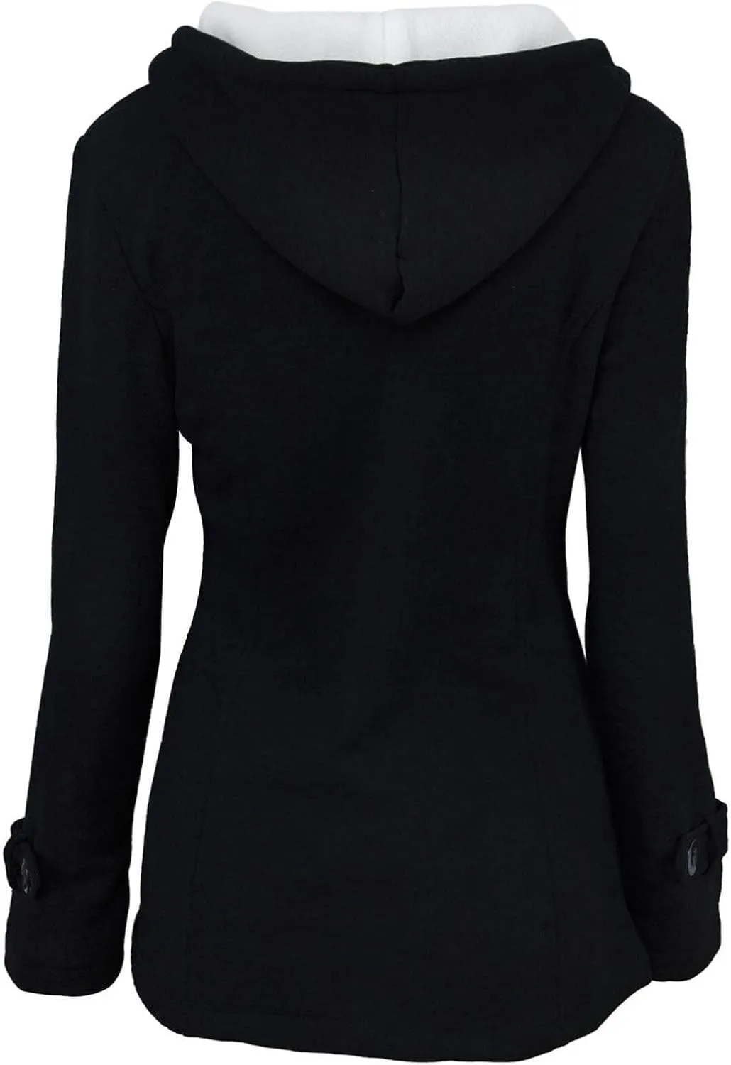 Womens Horn Button Fuzzy Fleece Coat Plus Size Winter Warm Thicken Hooded Jacket Casual Padded Pea Coats with Pockets