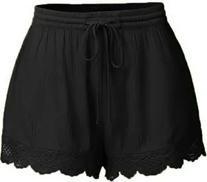 Women's Lace Shorts Loose Fit Scallop Hem Mini Hot Pants Elastic Waist Drawstring Summer Casual Yoga Lounge Shorts