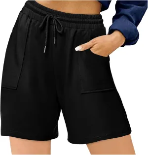 Women's Lightweight Shorts High Waisted Seamless Soft Loose Elastic Drawstring Beach Shorts with Pockets