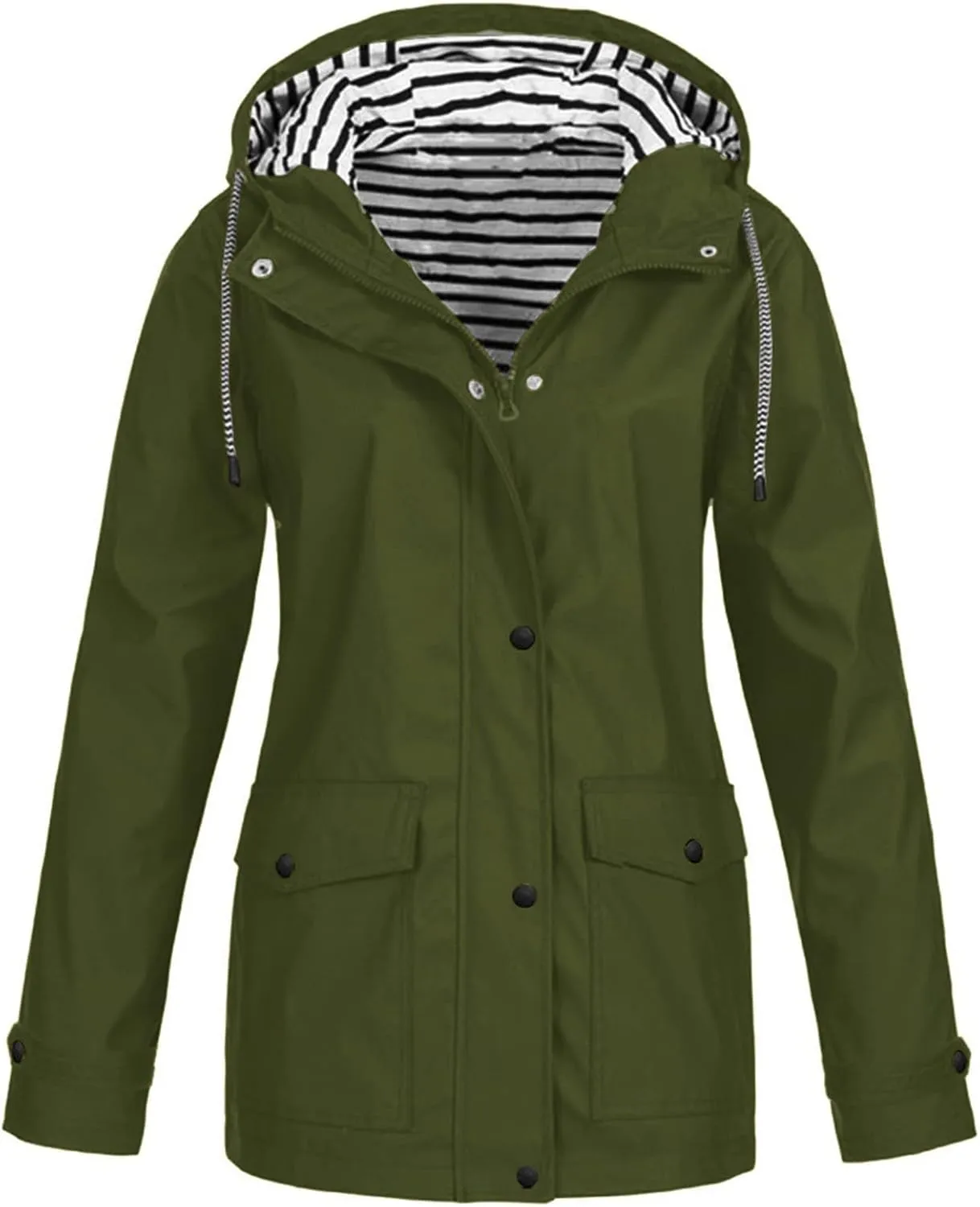 Women's Long Hooded Rain Jacket Waterproof Lightweight Raincoat Adjustable Windbreaker Active Outdoor Hooded Rain Coats
