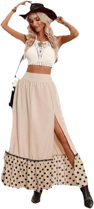 Women's Maxi Skirt Summer Midi 2025 Dot High Slit Hem Casual Skirt