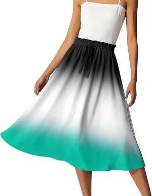Women's Midi Boho Floral Skirts Trendy A Line Skirt Drawstring High Elastic Waist Comfy Flowy Skorts