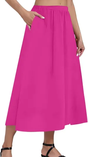 Women's Midi Boho Floral Skirts Trendy High Elastic Waist Comfy Flowy A Line Skirt Skorts with Pockets