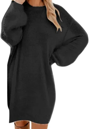 Women's Mock Sweater Dress Trendy Crewneck Long Sleeve A Line Flowy Casual 2024 Fall Fashion Ribbed Knit Sweater