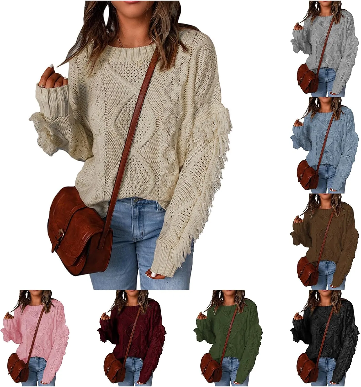 Womens Oversized Chunky Cable Knit Sweater 2024 Fall Long Sleeve Crewneck Pullover Sweaters Tops Winter Outfits