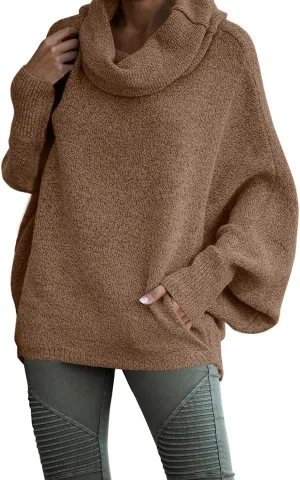 Womens Oversized Turtleneck Pullover Sweater Chunky Knitted Pullover High Low Hem Trendy Basic Jumper Top Womens
