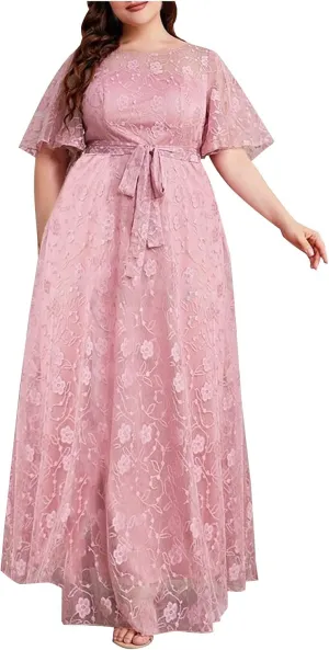 Womens Plus Size Dresses Wedding Guest Formal Dress Cocktail Party Lace Wrap V Neck Dress Bohemian Lace Long Dresses