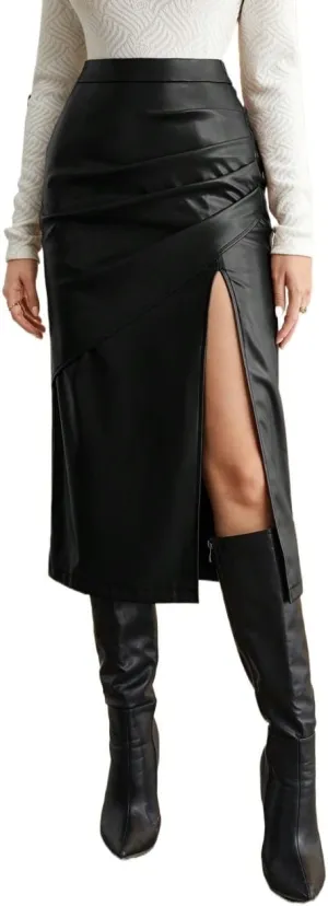 Womens Summer Flowy Skirt Dress Women's Solid Color High Slit Long Skirt