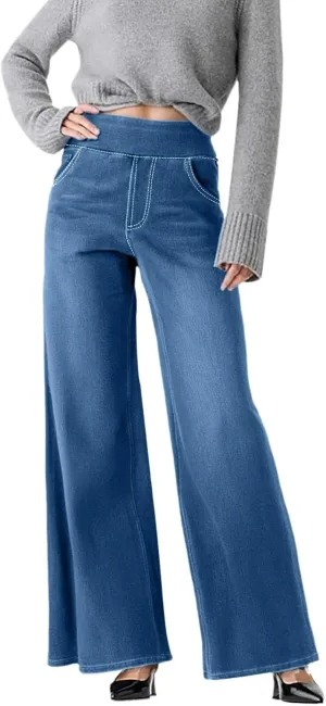 Womens Sweatpant Jeans Sweatpants That Look Like Jeans High Waisted Stretchy Pull On Wide Leg Denim Pants with Pocket