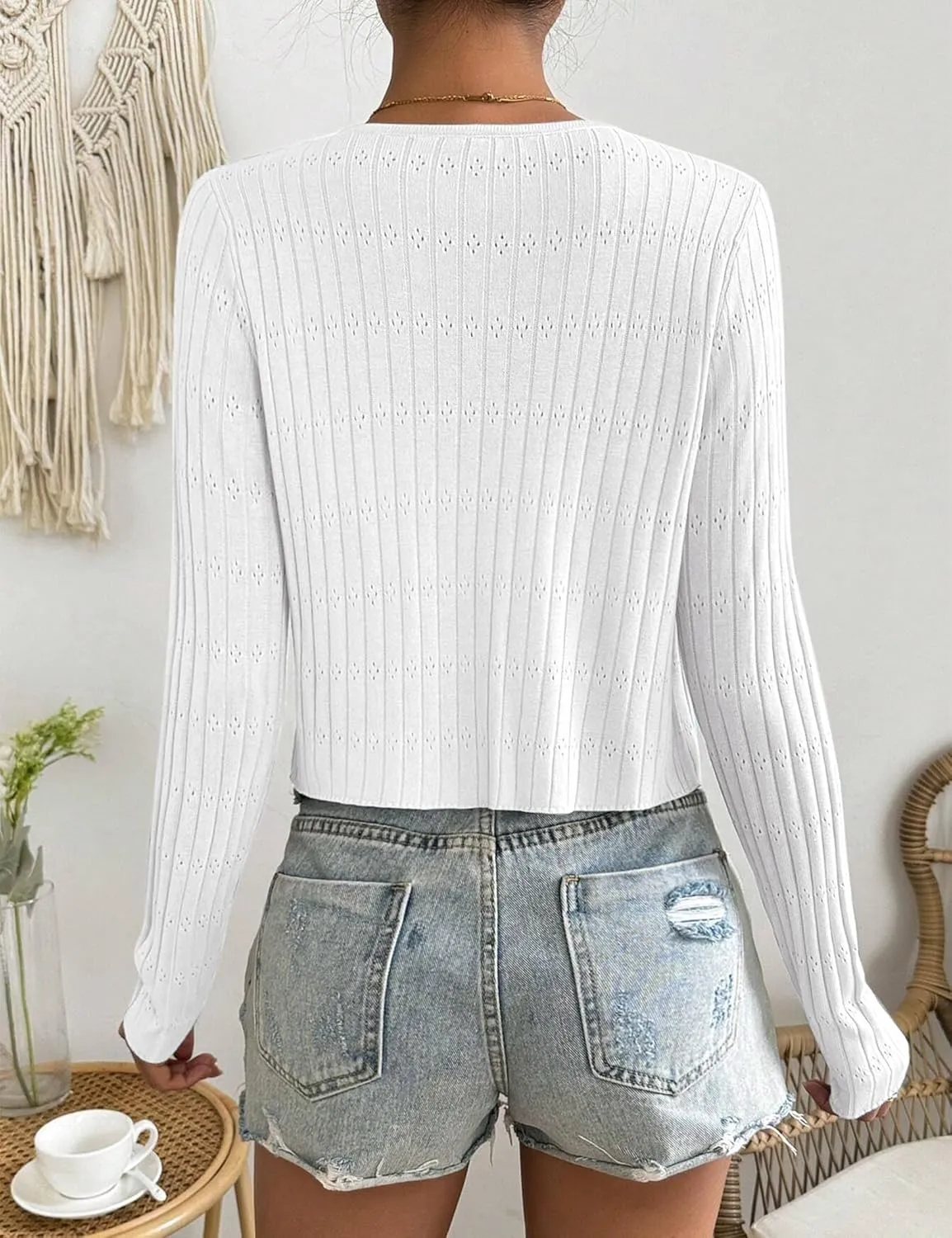 Womens Tie Front Cardigan Long Sleeve Rib Knit Shrug for Dress Sweaters Crop Tops