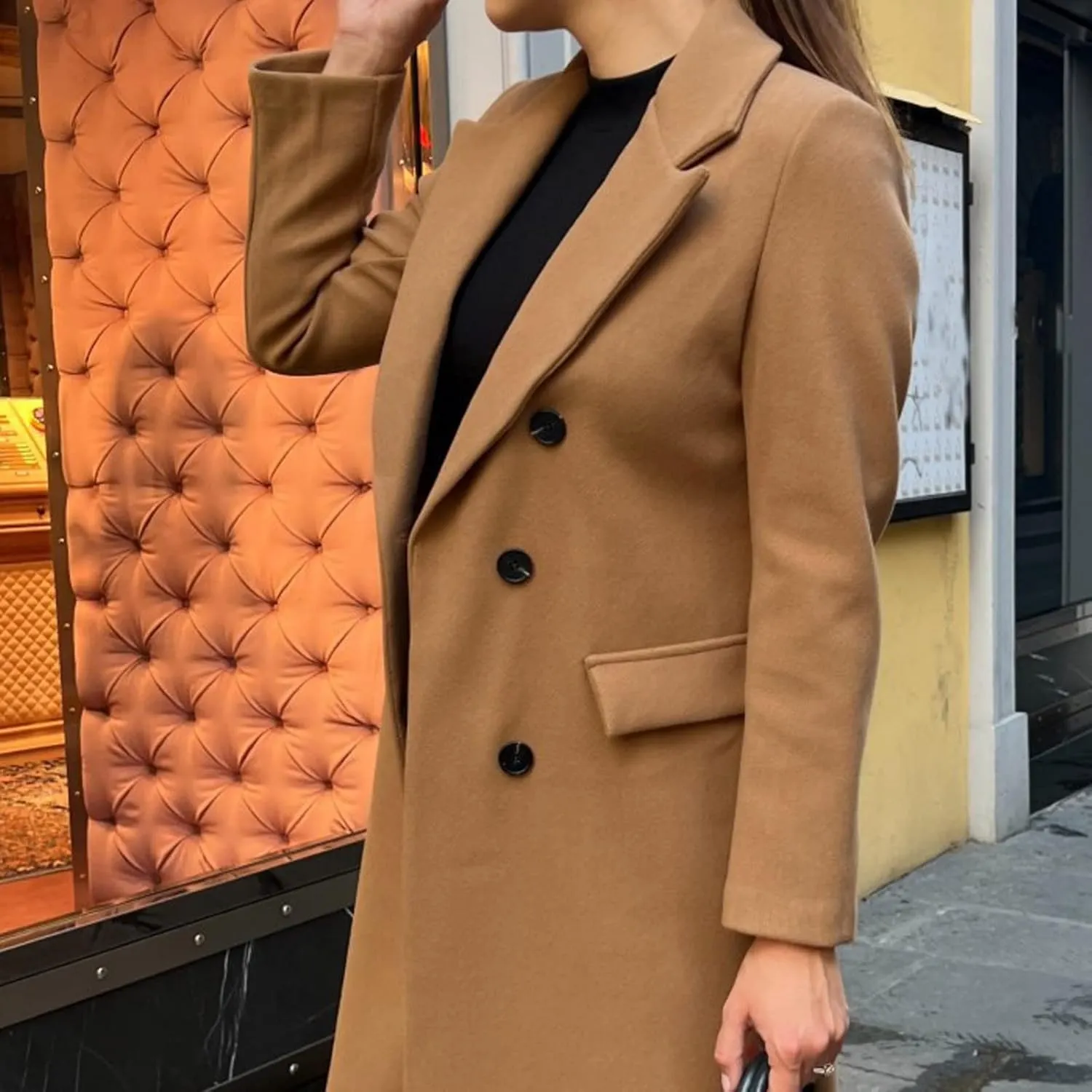 Womens Winter Coat Jacket Classic Soild Open Front Single-Breasted Peacoat Comfort Wool Blend Lapel Collar Long Jacket