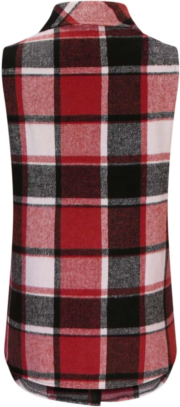 Womens Wool Blend Plaid Shacket Collared Winter Sleeveless Blazer Jackets Flannel Vest Long Button Down Cardigans