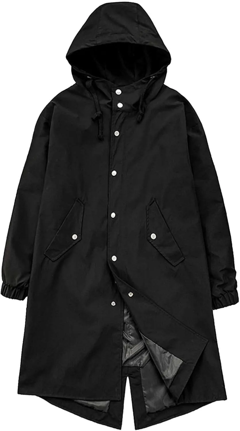 Xiaojmake Men Black Waterproof Long Hooded Rain Coat Trench Jacket Outdoor Hiking Windbreaker Motorcycle Raincoats Outdoor