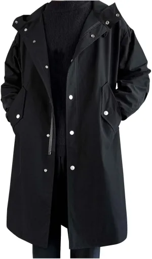 Xiaojmake Men Black Waterproof Long Hooded Rain Coat Trench Jacket Outdoor Hiking Windbreaker Motorcycle Raincoats Outdoor