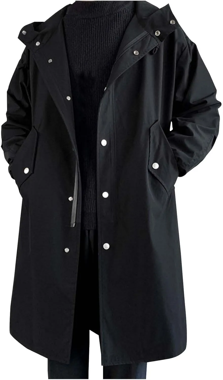 Xiaojmake Men Black Waterproof Long Hooded Rain Coat Trench Jacket Outdoor Hiking Windbreaker Motorcycle Raincoats Outdoor