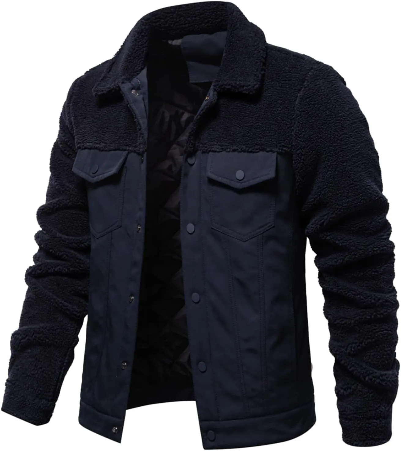 Xiaojmake Men's Corduroy Fleece Cargo Jacket Winter Snap Button Lapel Sherpa Lined Trucker Cowboy Coat with 2 Chest Pockets