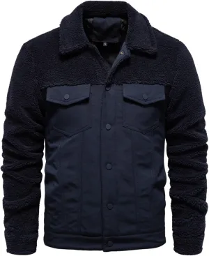 Xiaojmake Men's Corduroy Fleece Cargo Jacket Winter Snap Button Lapel Sherpa Lined Trucker Cowboy Coat with 2 Chest Pockets