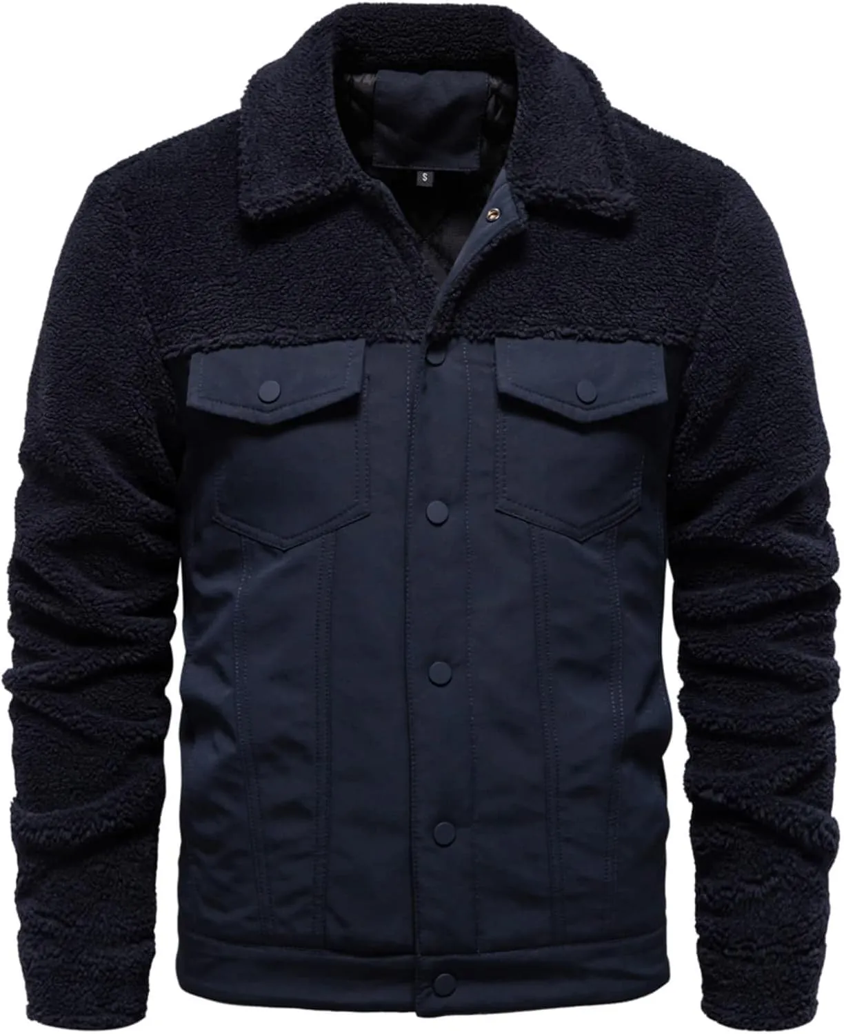 Xiaojmake Men's Corduroy Fleece Cargo Jacket Winter Snap Button Lapel Sherpa Lined Trucker Cowboy Coat with 2 Chest Pockets