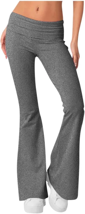 Yoga Pants Women Flare Low Rise Fold Over Waist Leggings for Women Bell Bottoms Hiking Pants Skinny Trousers#