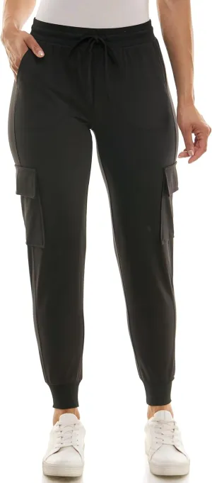 Zac & Rachel Women's Brushed Dty Cargo Jogger with Functional Pockets and Tie Waistband