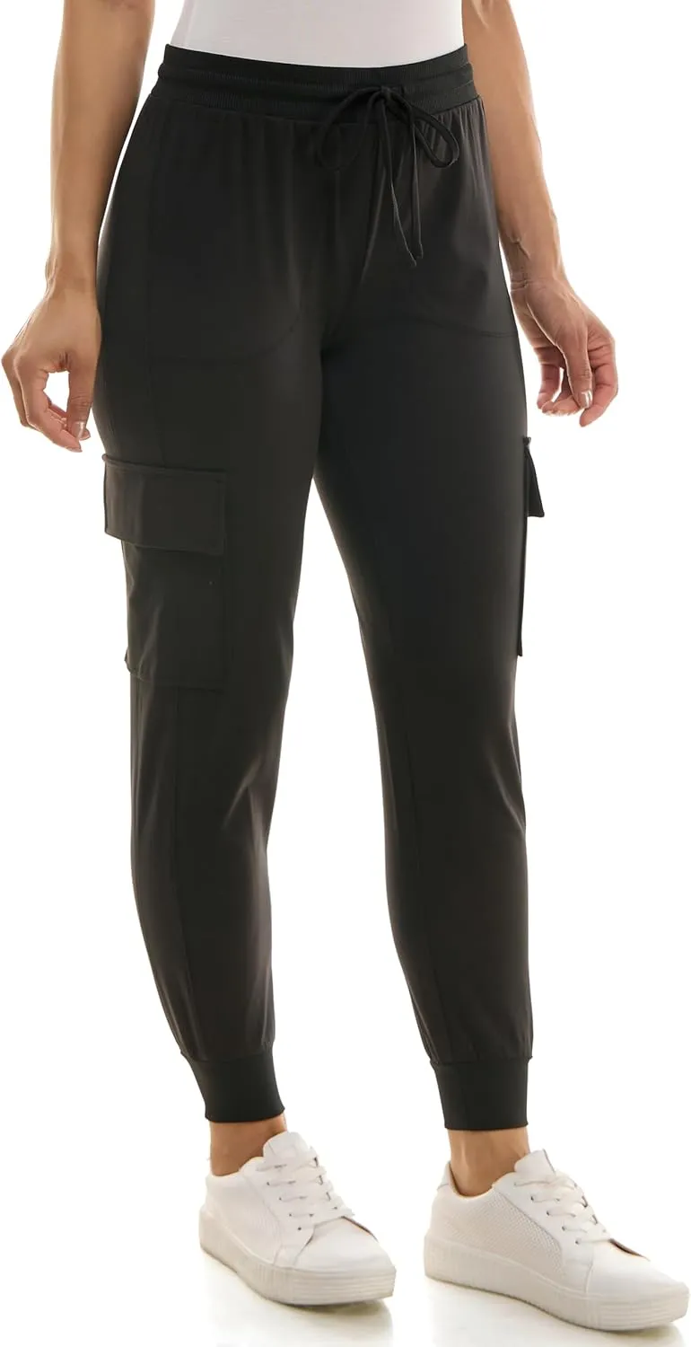 Zac & Rachel Women's Brushed Dty Cargo Jogger with Functional Pockets and Tie Waistband