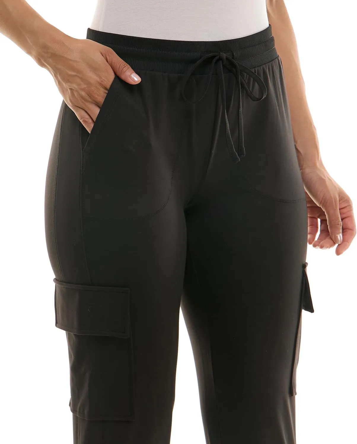 Zac & Rachel Women's Brushed Dty Cargo Jogger with Functional Pockets and Tie Waistband