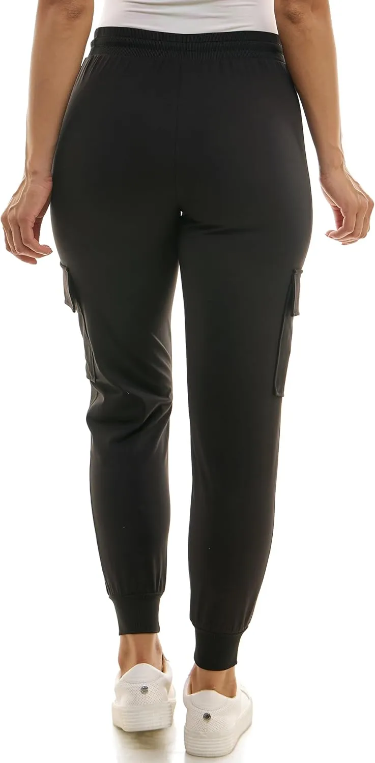 Zac & Rachel Women's Brushed Dty Cargo Jogger with Functional Pockets and Tie Waistband