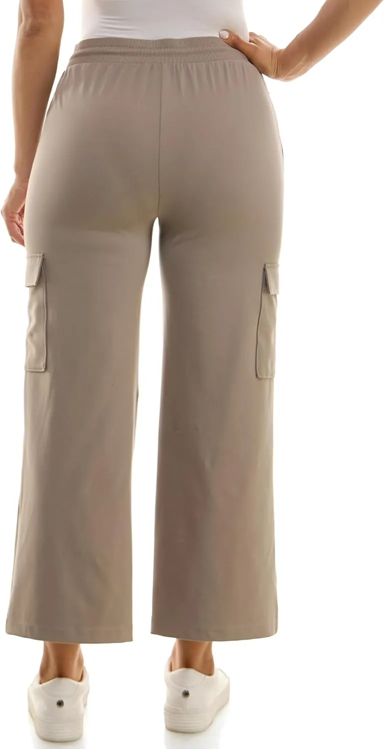 Zac & Rachel Women's Brushed Dty Wide Leg Jogger with Cargo Pocket Detail