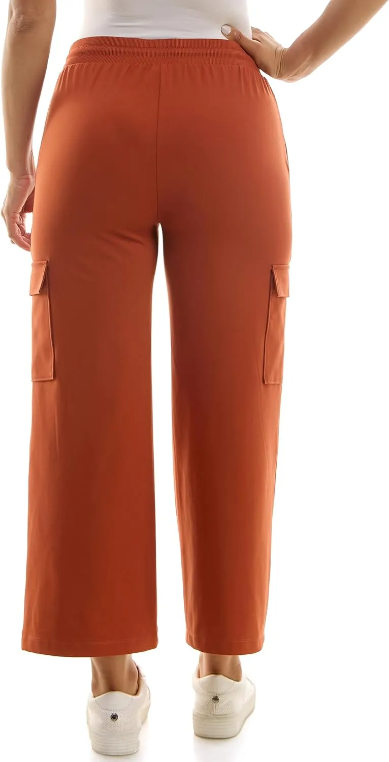 Zac & Rachel Women's Brushed Dty Wide Leg Jogger with Cargo Pocket Detail