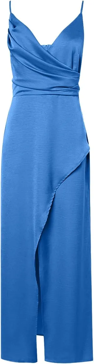 ZDRZK Formal Dresses for Women Sexy V Neck High Slit Spaghetti Strap Long Dress Party Cocktail Evening Bodycon Maxi Dress